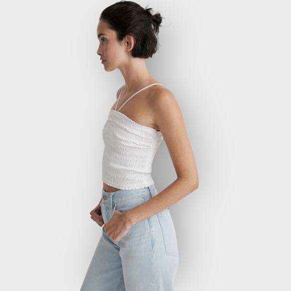 Madewell Poplin Smocked Halter Crop Top | XS | White Sweetheart Eyelet Summer - Picture 5 of 8